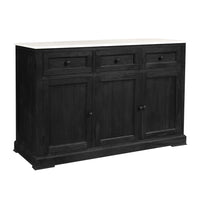 58 Inch Mango Wood Sideboard Buffet Console Cabinet with White Marble Top, 3 Drawers, Sandblasted Black - BM163021