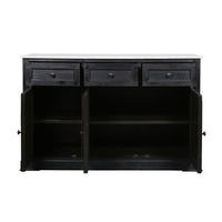 58 Inch Mango Wood Sideboard Buffet Console Cabinet with White Marble Top, 3 Drawers, Sandblasted Black - BM163021