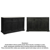 58 Inch Mango Wood Sideboard Buffet Console Cabinet with White Marble Top, 3 Drawers, Sandblasted Black - BM163021