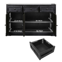 58 Inch Mango Wood Sideboard Buffet Console Cabinet with White Marble Top, 3 Drawers, Sandblasted Black - BM163021