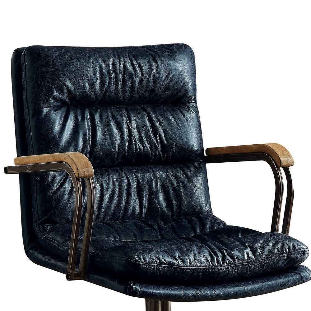 Metal & Leather Executive Office Chair, Vintage Blue - BM163562