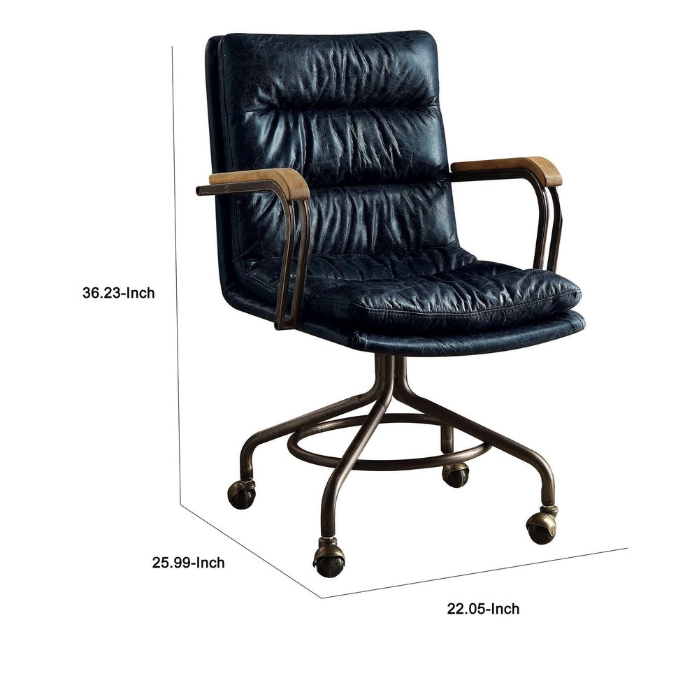 Metal & Leather Executive Office Chair, Vintage Blue - BM163562