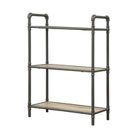 Three Tier Metal Bookshelf With Wooden Shelves, Oak Brown & Gray - BM184752