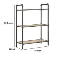 Three Tier Metal Bookshelf With Wooden Shelves, Oak Brown & Gray - BM184752