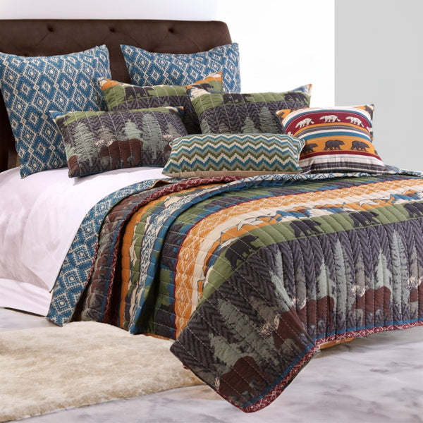 5 Piece King Size Quilt Set with Nature Inspired Print, Multicolor - BM117684