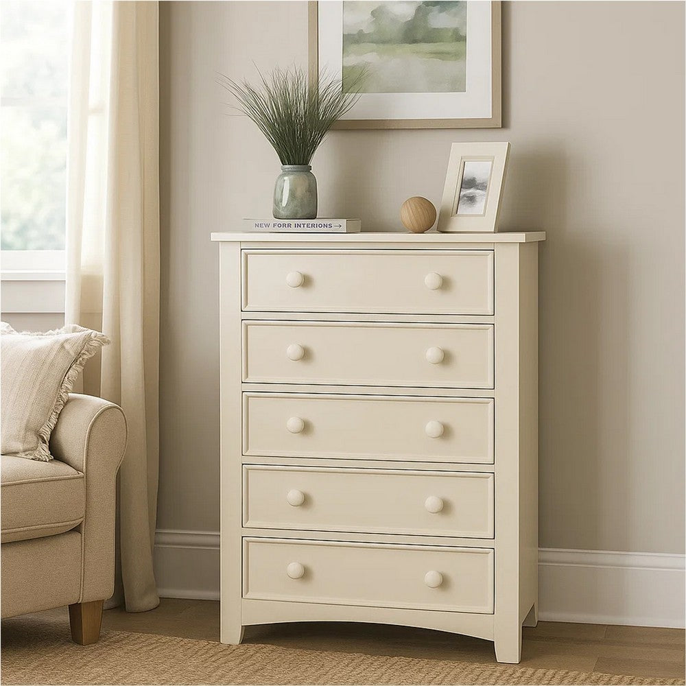 BM123260 Sophisticated 5 Drawers Wooden Chest, White