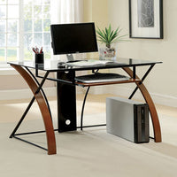 Glass Top Computer Desk with Z Shaped Metal Legs, Brown and Black - BM123639