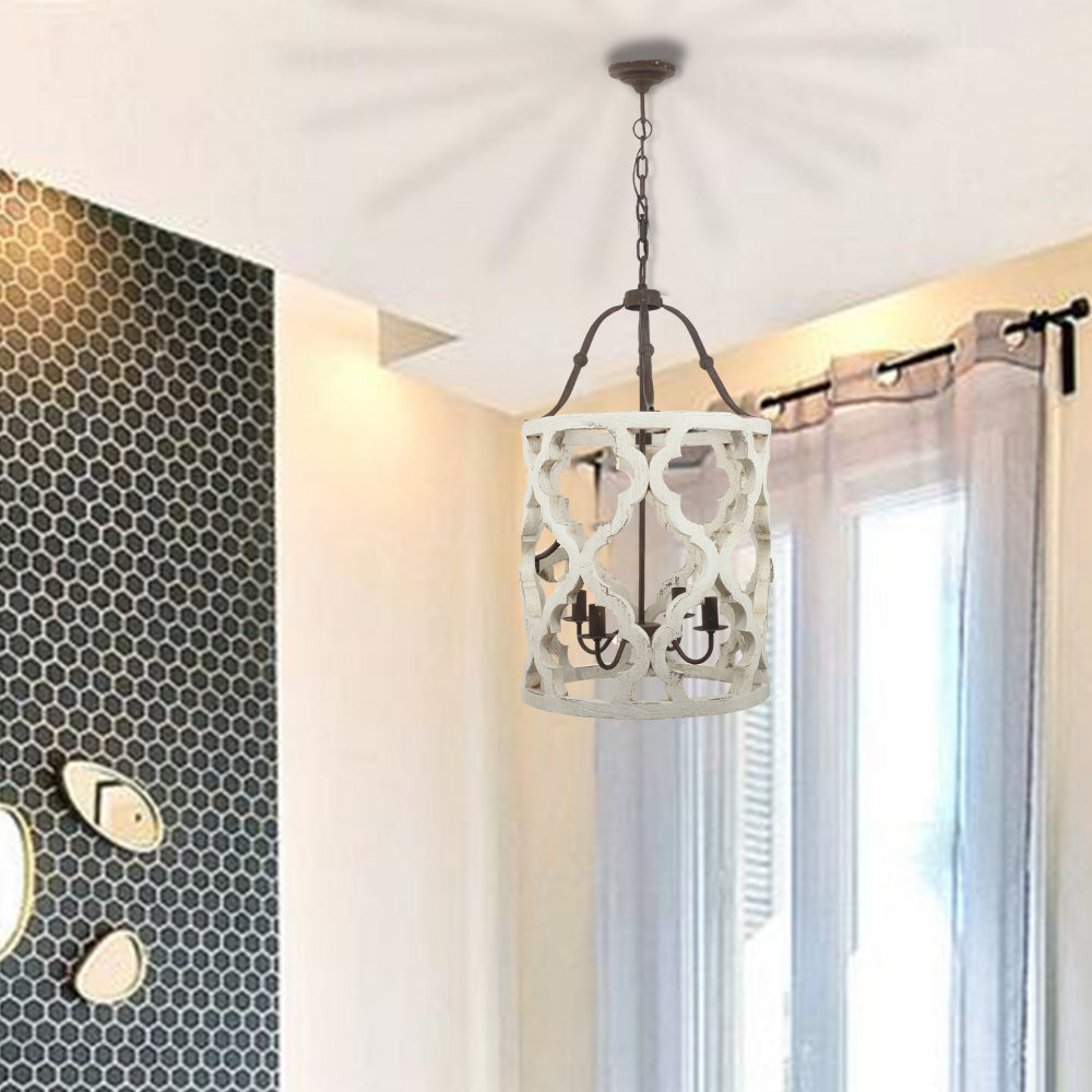 4-Light Wood Chandelier, White - BM154664