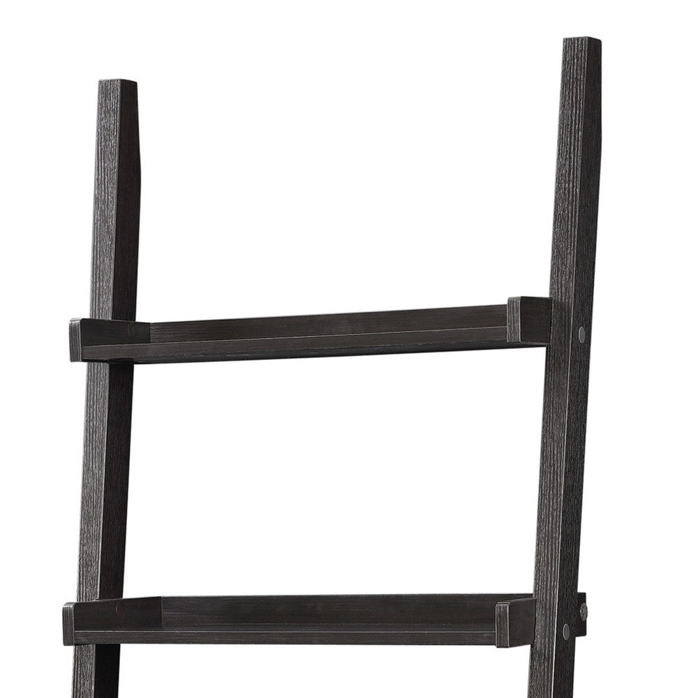 BM159054 Sleek Wooden Ladder Bookcase with 5 Shelves, Brown