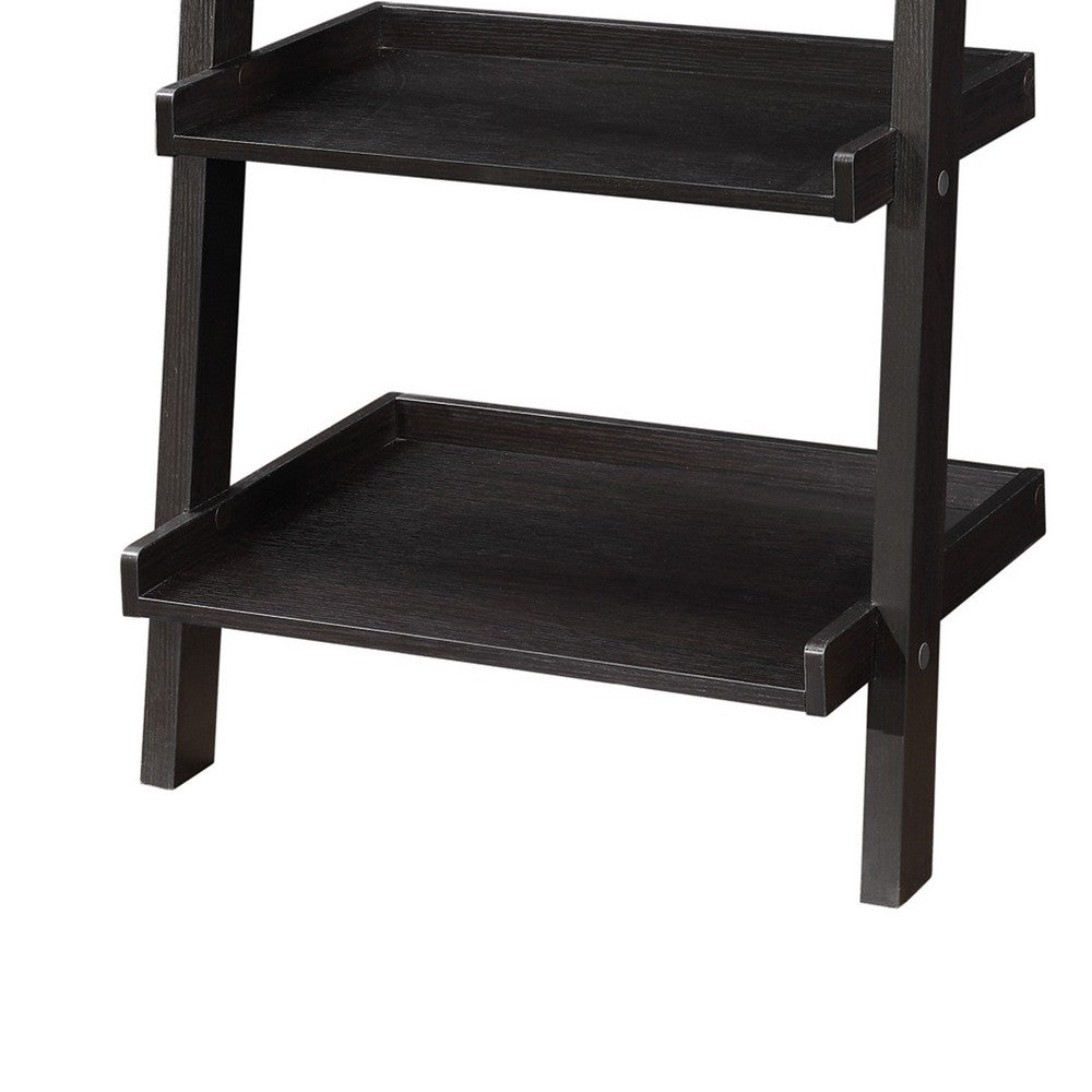 BM159054 Sleek Wooden Ladder Bookcase with 5 Shelves, Brown