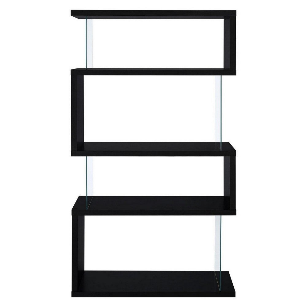 BM159055 Asymmetrical Snaking Wooden Bookcase, Black