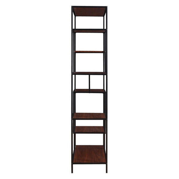 BM159122 Metal Framed Bookcase With Open Shelves, Black And Brown
