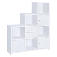 BM159126 Asymmetrical Bookcase with Cube Storage Compartments, White