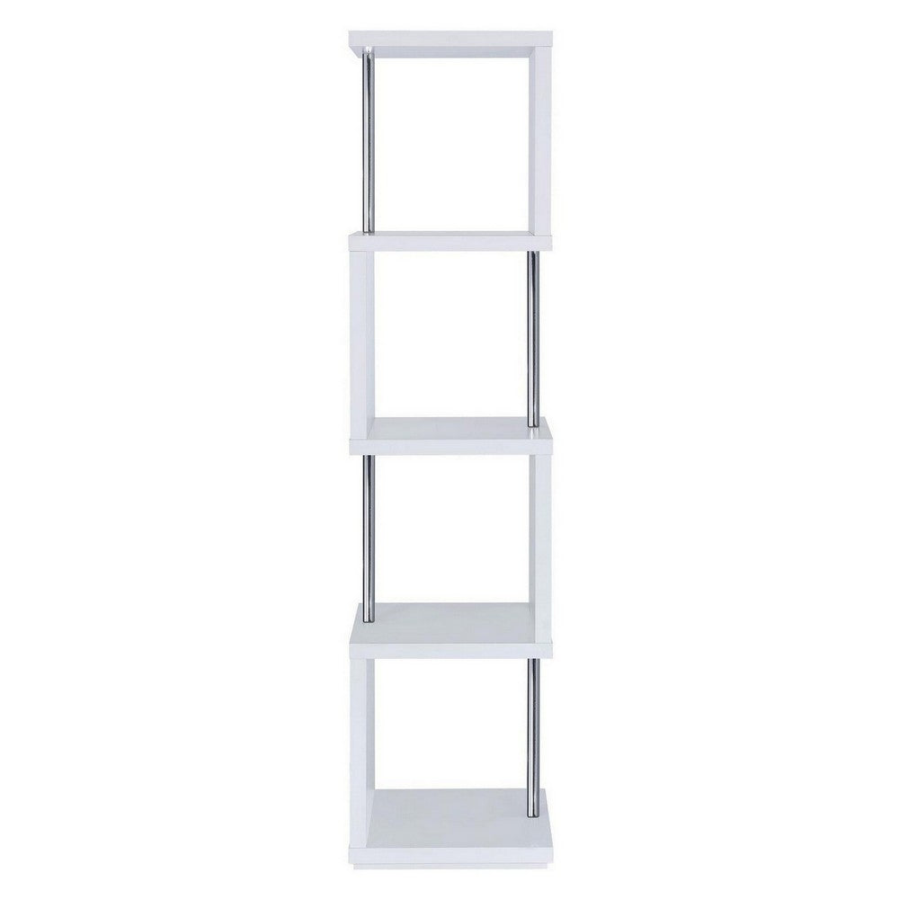 BM159152 Modern Four Tier Wood And Metal  Bookcase, White