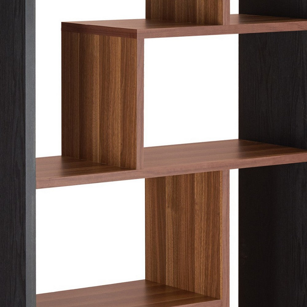 BM163556 Wooden Rectangular Cube Bookcase, Natural Brown & Black