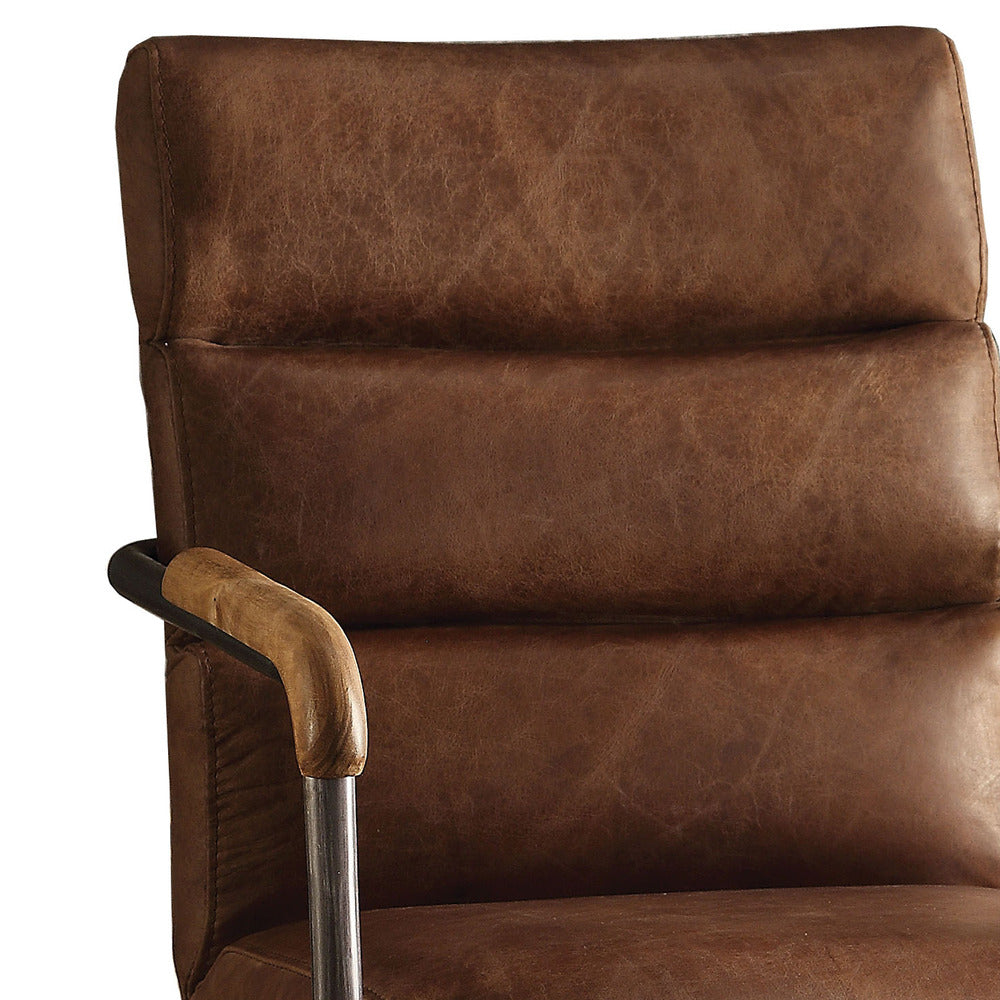 Metal & Top Grain Leather Executive Office Chair, Retro Brown - BM258786