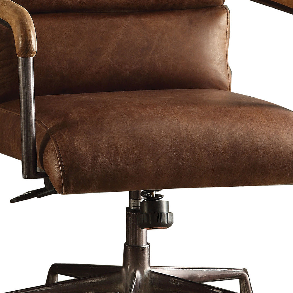 Metal & Top Grain Leather Executive Office Chair, Retro Brown - BM258786