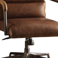 Metal & Top Grain Leather Executive Office Chair, Retro Brown - BM258786