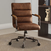 Metal & Top Grain Leather Executive Office Chair, Retro Brown - BM258786