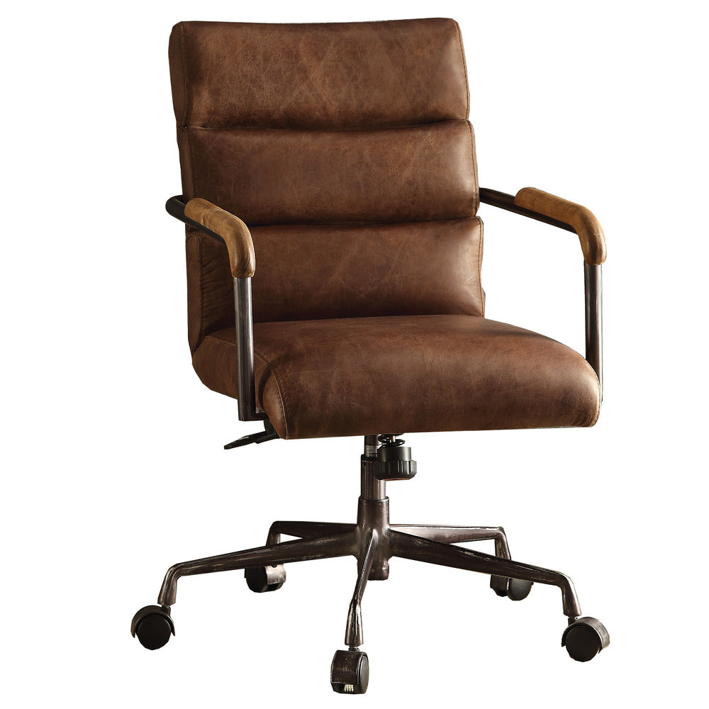 Metal & Top Grain Leather Executive Office Chair, Retro Brown - BM258786