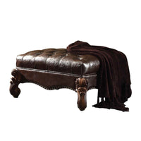 Leatherette Ottoman with Button Tufting and Nailhead Trim Details, Brown - BM163610