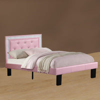 Silky And Sheeny Wooden Full Bed With Pink PU Tufted Head Board, Pink Finish - BM168652