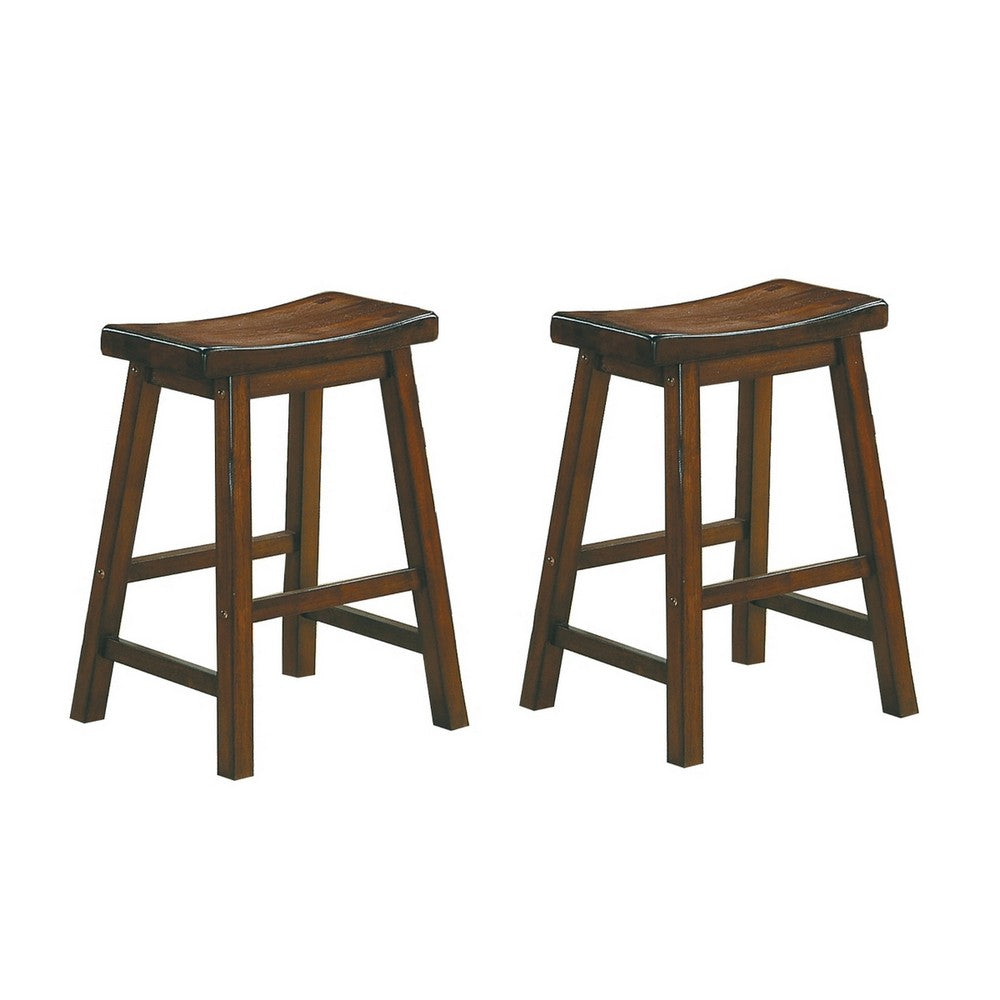 24" Counter Height Stool with Saddle Seat, Distressed Cherry Brown, Set Of 2 - BM175980