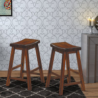 24" Counter Height Stool with Saddle Seat, Distressed Cherry Brown, Set Of 2 - BM175980