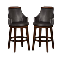 Wood & Leather Bar Height Chair With Swivel Mechanism, Oak Brown & Black, Set Of 2 - BM176301