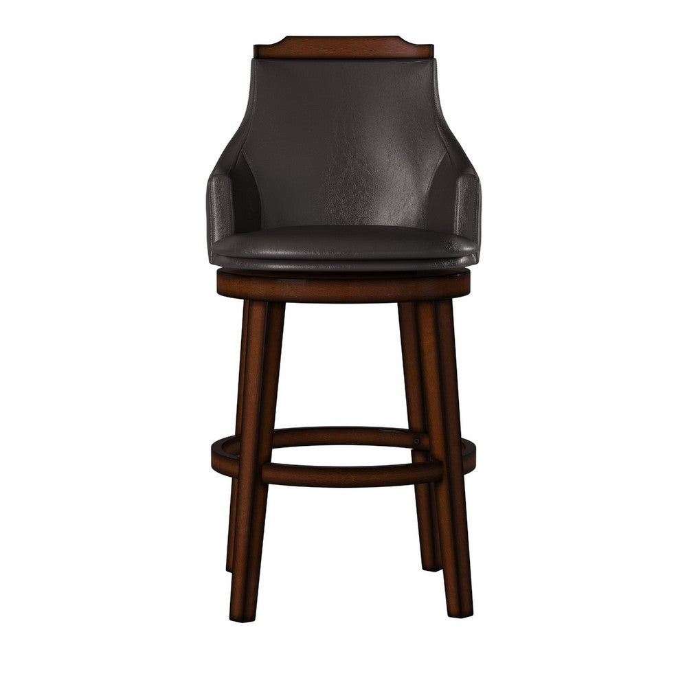 Wood & Leather Bar Height Chair With Swivel Mechanism, Oak Brown & Black, Set Of 2 - BM176301