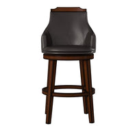 Wood & Leather Bar Height Chair With Swivel Mechanism, Oak Brown & Black, Set Of 2 - BM176301