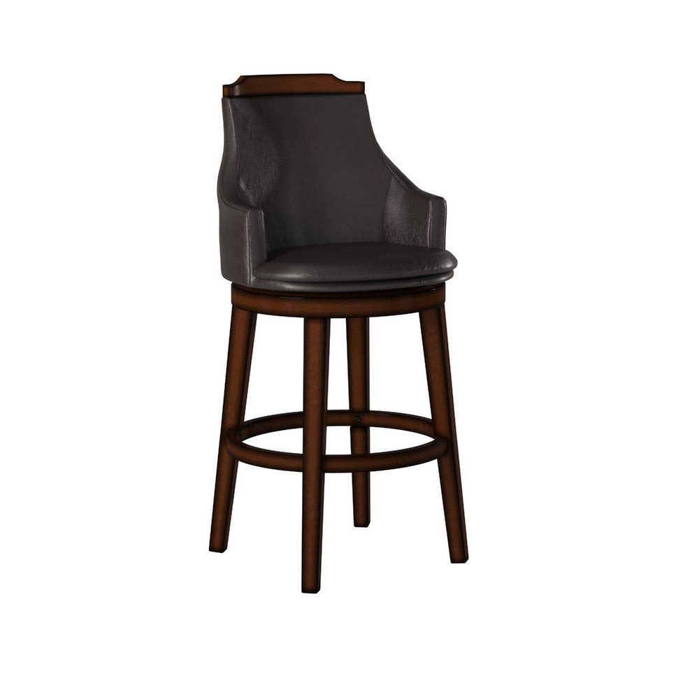 Wood & Leather Bar Height Chair With Swivel Mechanism, Oak Brown & Black, Set Of 2 - BM176301