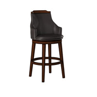 Wood & Leather Bar Height Chair With Swivel Mechanism, Oak Brown & Black, Set Of 2 - BM176301