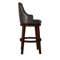 Wood & Leather Bar Height Chair With Swivel Mechanism, Oak Brown & Black, Set Of 2 - BM176301