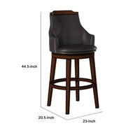 Wood & Leather Bar Height Chair With Swivel Mechanism, Oak Brown & Black, Set Of 2 - BM176301