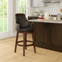 Wood & Leather Bar Height Chair With Swivel Mechanism, Oak Brown & Black, Set Of 2 - BM176301