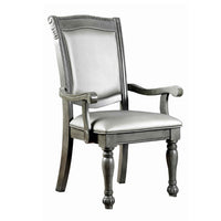 Traditional Style Wooden Arm Chair With Leatherette Cushions In Gray, Set Of 2
