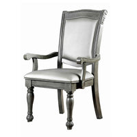 Traditional Style Wooden Arm Chair With Leatherette Cushions In Gray, Set Of 2