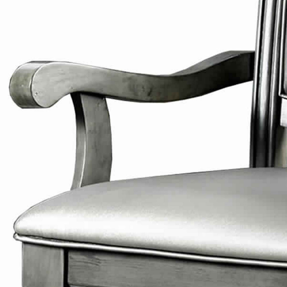 Traditional Style Wooden Arm Chair With Leatherette Cushions In Gray, Set Of 2
