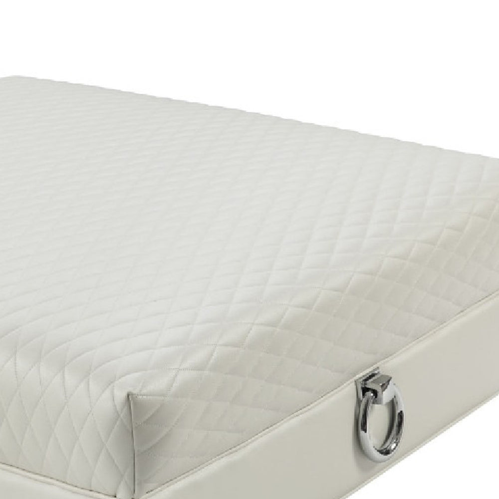 Contemporary Faux Leather & Metal Ottoman With Doorknocker Handles, Silver - BM183016