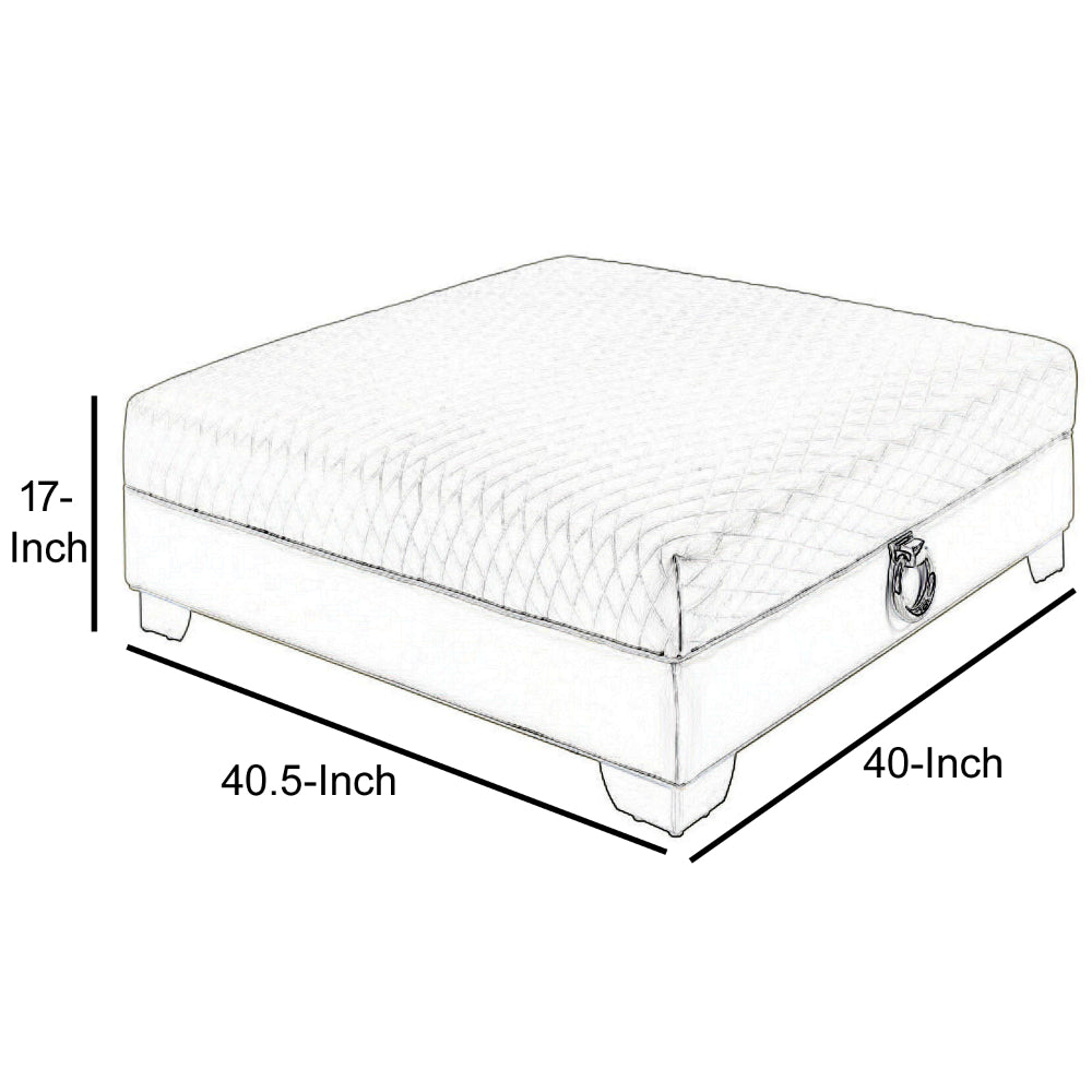 Contemporary Faux Leather & Metal Ottoman With Doorknocker Handles, Silver - BM183016