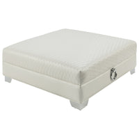 Contemporary Faux Leather & Metal Ottoman With Doorknocker Handles, Silver - BM183016