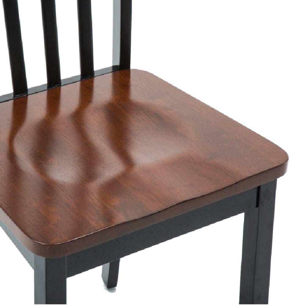 Wooden Seat Dining Chair with Slatted Backrest, Set of 2, Brown and Black - BM183350