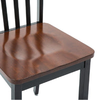 Wooden Seat Dining Chair with Slatted Backrest, Set of 2, Brown and Black - BM183350