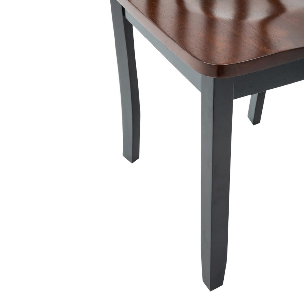 Wooden Seat Dining Chair with Slatted Backrest, Set of 2, Brown and Black - BM183350