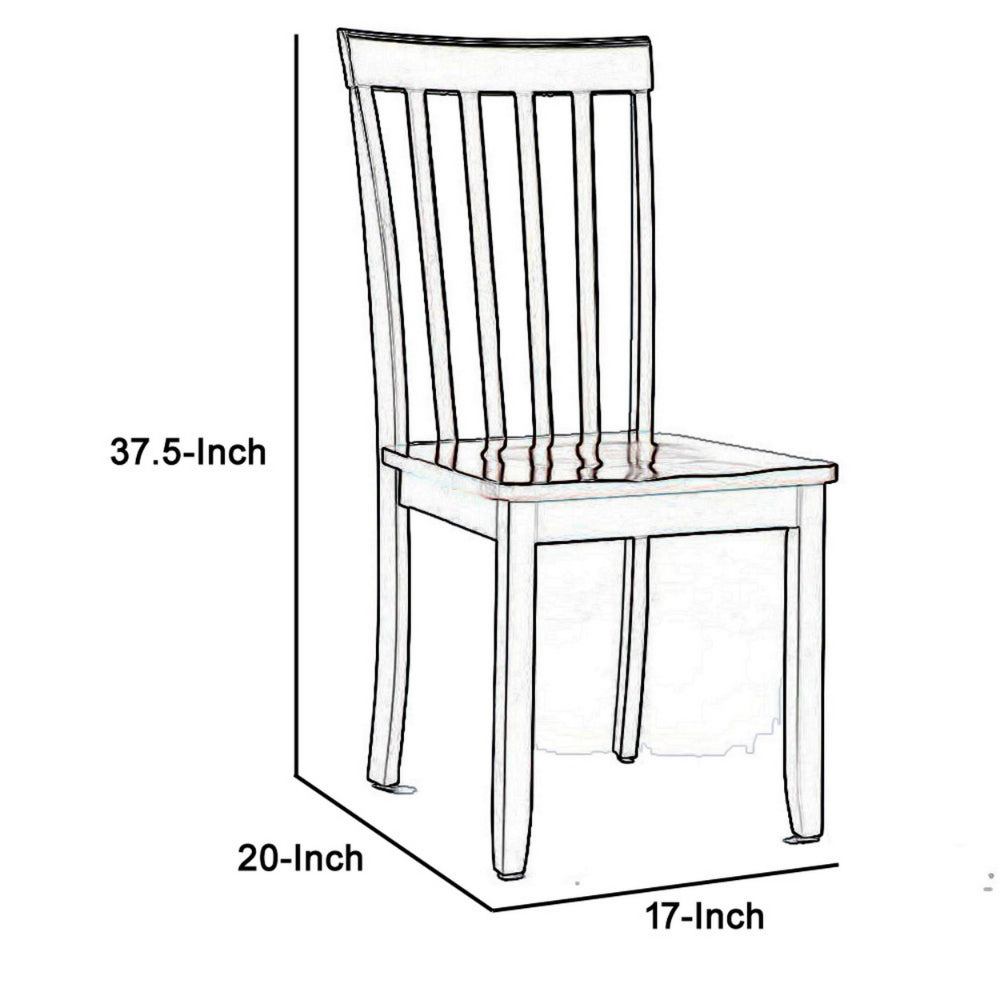 Wooden Seat Dining Chair with Slatted Backrest, Set of 2, Brown and Black - BM183350