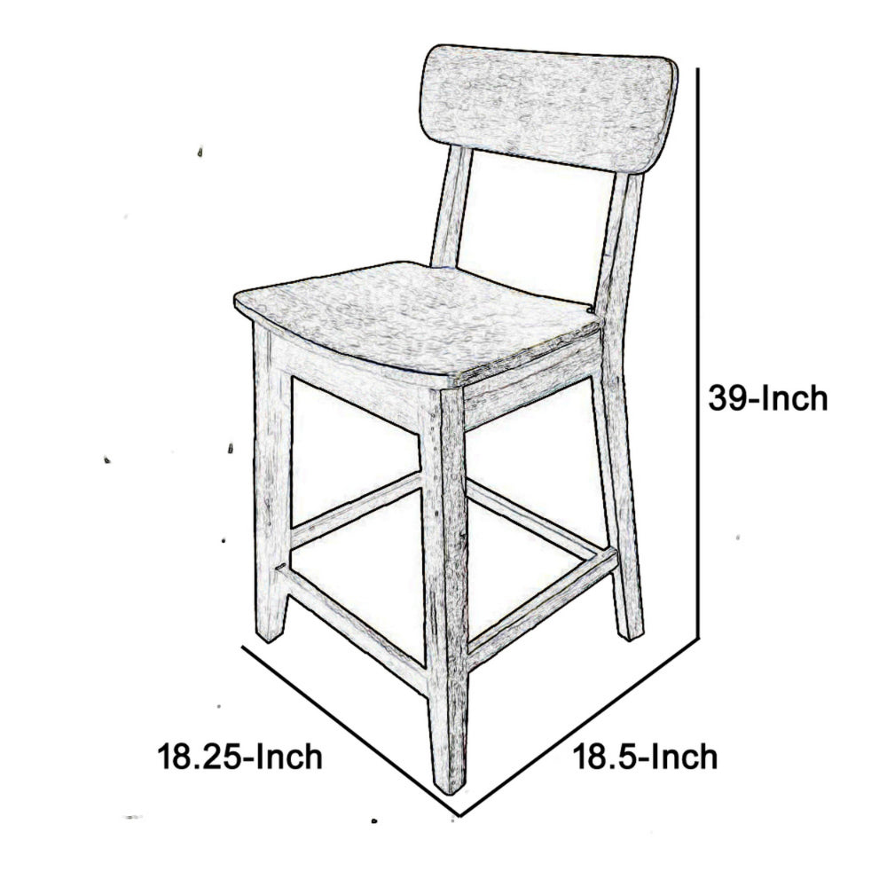 Curved Seat Wooden Frame Counter Stool with Cut Out Backrest, Gray - BM183426