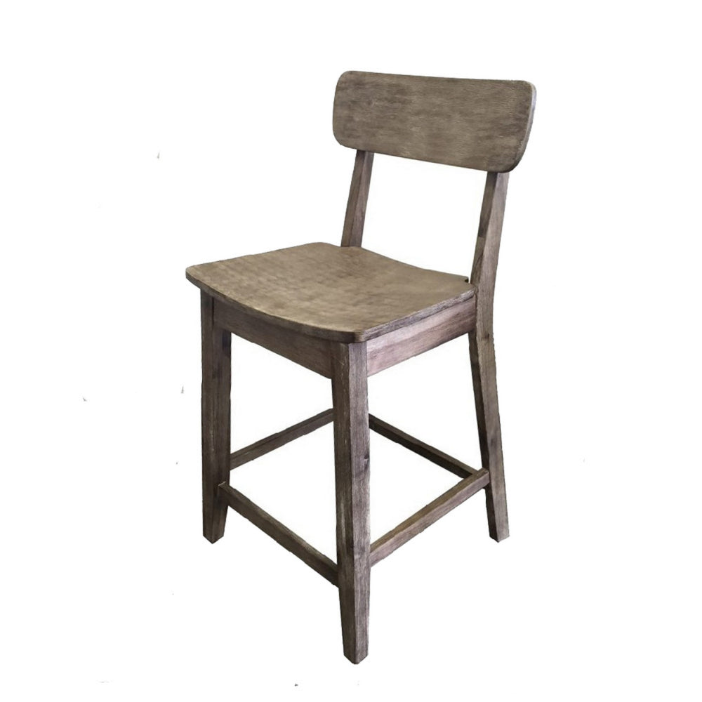 Curved Seat Wooden Frame Counter Stool with Cut Out Backrest, Gray - BM183426