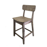 Curved Seat Wooden Frame Counter Stool with Cut Out Backrest, Gray - BM183426