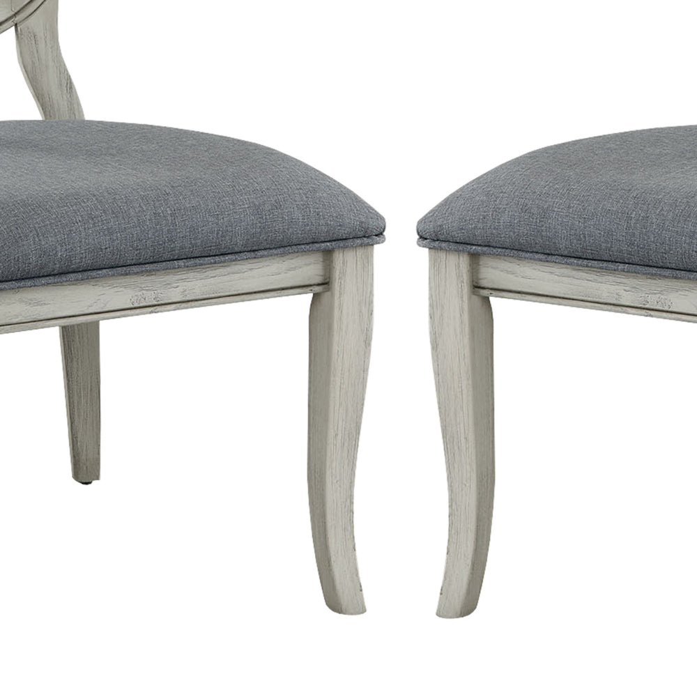 Fabric Upholstery Side Chair, White And Gray, Pack Of Two